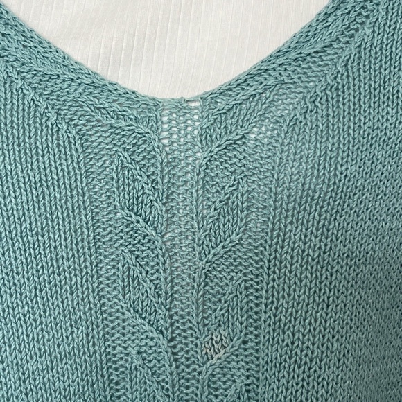 Coldwater Creek Pullover Sweater Blue Centre Cable Knit Size L Scoop Neck Linen - Picture 4 of 7